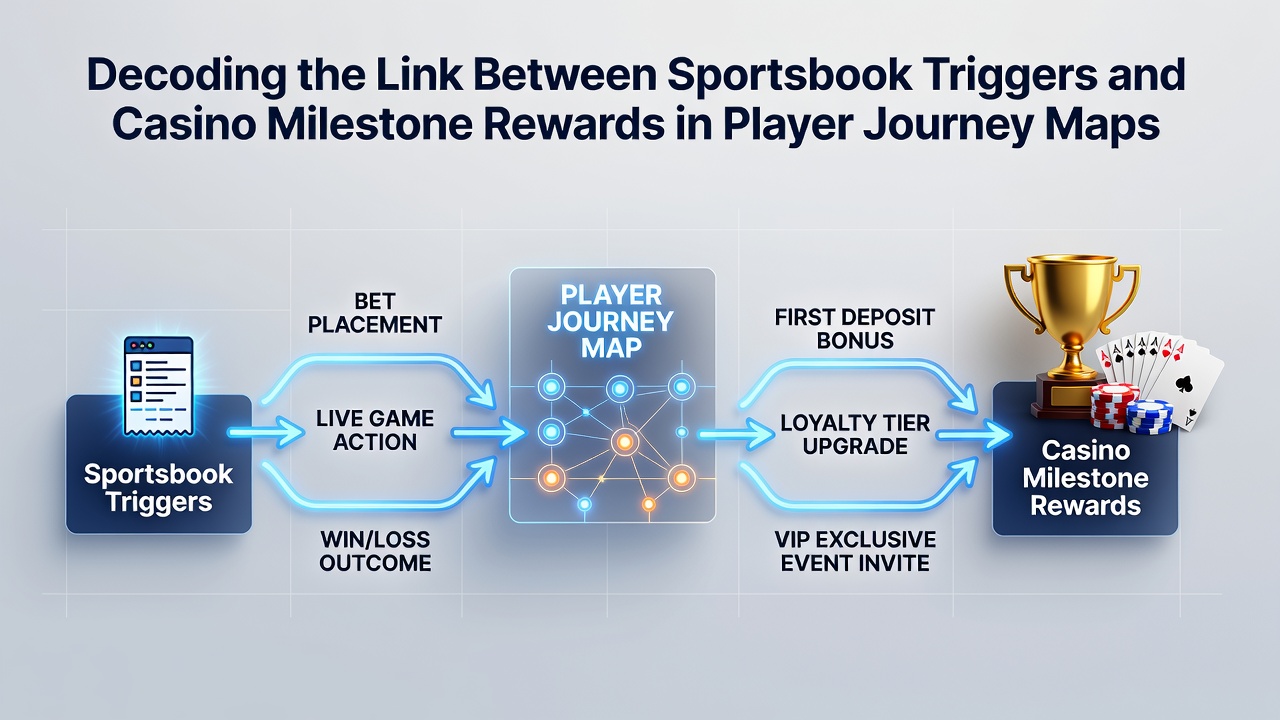 Flowchart illustrating player journey stages from sportsbook triggers through to casino milestone achievements