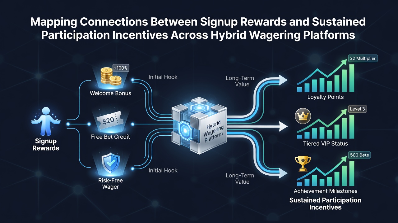 Diagram illustrating how initial signup bonuses connect to long-term loyalty programs on hybrid betting sites
