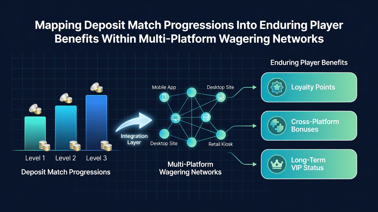 Diagram showing deposit match progression across multiple betting platforms leading to long-term player rewards