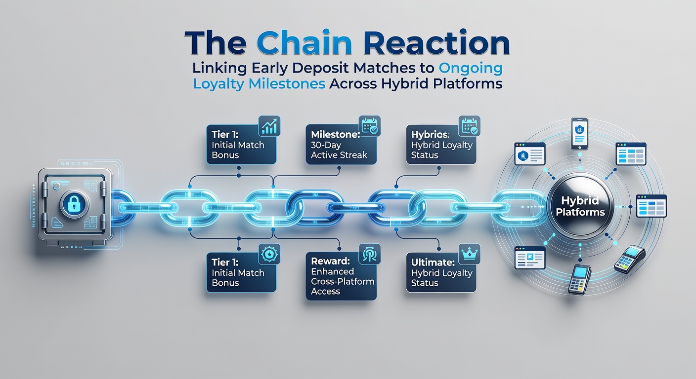 User interface screenshot of a hybrid platform dashboard displaying deposit match progress alongside loyalty milestone counters