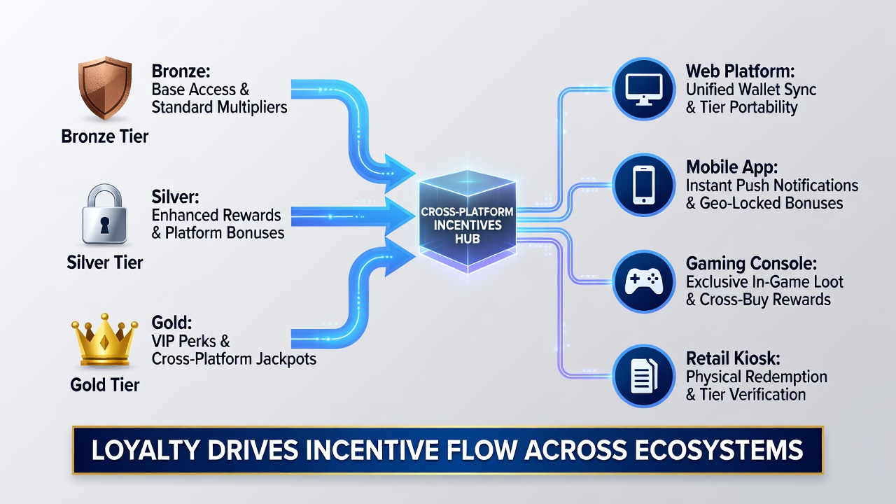 Detailed view of how tier progression interacts with cross-platform reward mechanisms